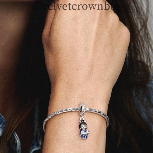 Pandora Japanese Doll in Blue Kimono Dangle Charm - Picture 4 of 4